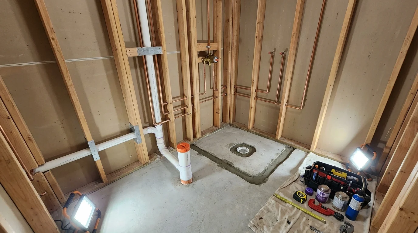 Bathroom rough-in plumbing during remodel by Johns Plumbing LLC in North Las Vegas