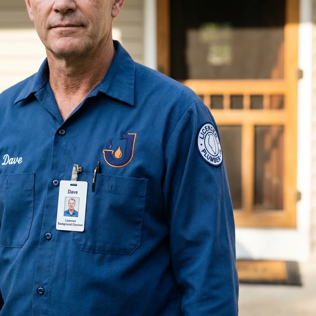 Licensed plumber showing ID badge in North Las Vegas, NV