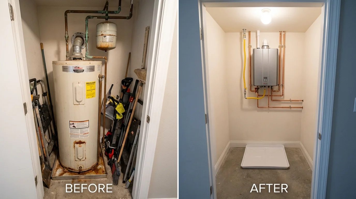 Tank water heater versus wall-mounted tankless unit comparison for North Las Vegas, NV homeowners